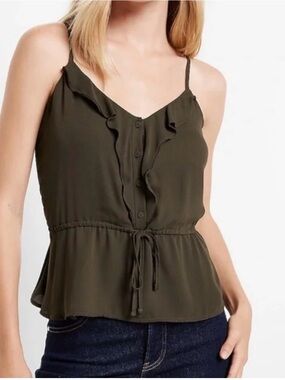 Express Olive Ruffle-Front Tie-Waist Cami - Women